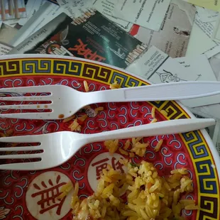 The forks we had with our camping equipment on top and there small forks on bottom.