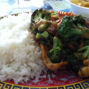 Chicken and broccoli.