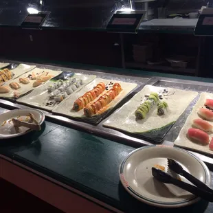 a variety of sushi and rolls