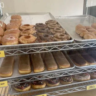 a variety of doughnuts on display