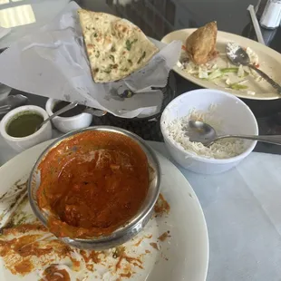 Chicken Tikka Masala, Garlic Nan and Vegetable Samosa. Man oh man!