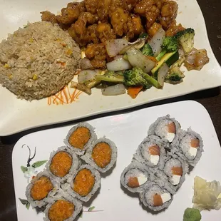 Philadelphia Roll no cucumber, Spicy Crab Roll, General To&apos;s Chicken