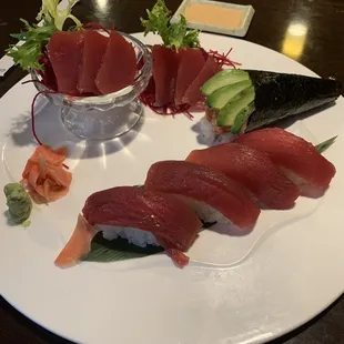 Tuna Lovers Platter (I did ask for the spicy tuna roll to be in hand roll form and it was excellent)