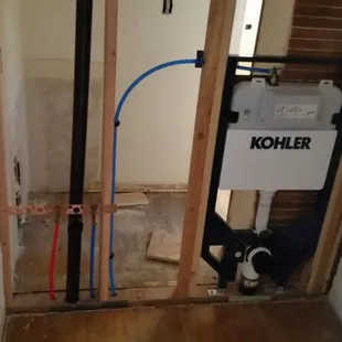 Rough in lavatory and wall mounted toilet