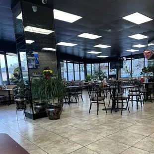 tables and chairs in a restaurant
