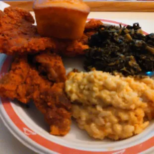 Fried Pork Chop, Turnip Greens &amp; Mac &amp; cheese