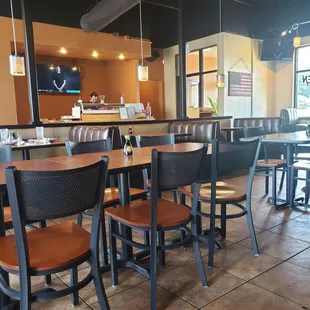 tables and chairs in a restaurant