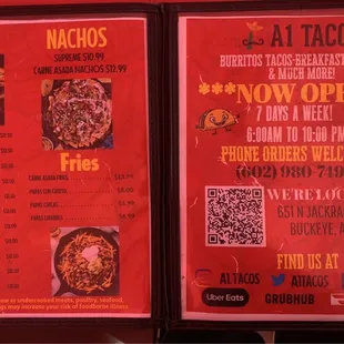 a menu for a mexican restaurant