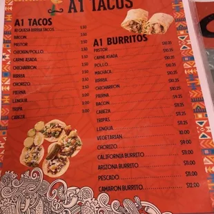 a menu for a mexican restaurant