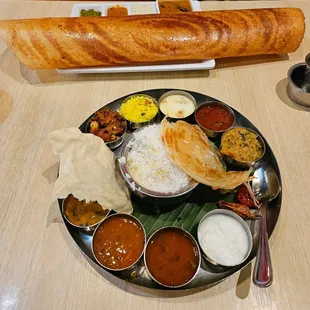 Paper dosa and south Indian thali