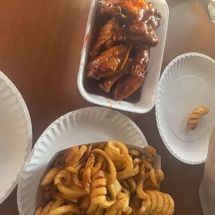 10 Piece BBQ wings and Curly Fries