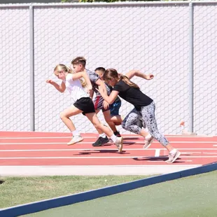 Sprint mechanics, speed training, hurdles, high jump, sand pit, pole vault and more!