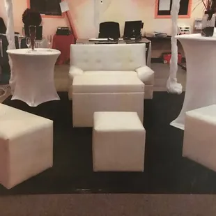 Our white lounge furniture available for rent.