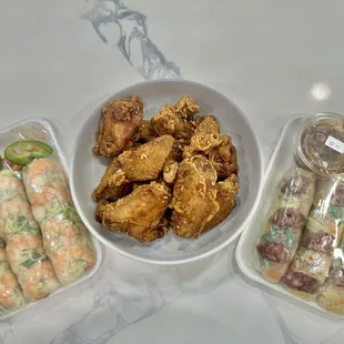 chicken wings and fried chicken, food