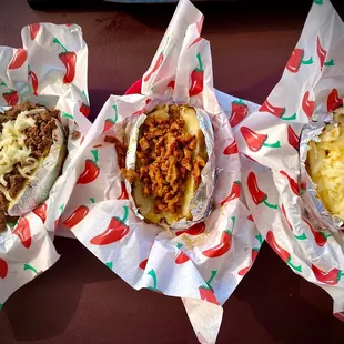 three hot dogs