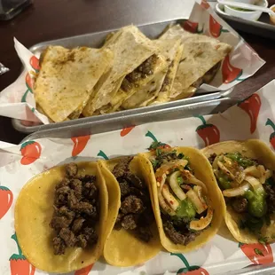4 asada tacos &amp; asada quesadilla