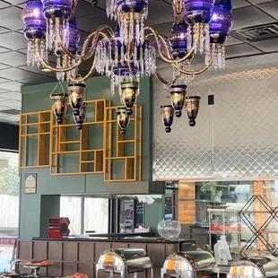 a chandelier in a restaurant