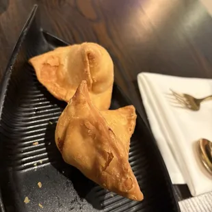 Veggie Samosas I&apos;m pretty sure.