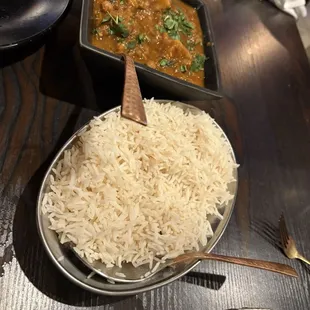 The basmati rice next to the Aloo Gobi