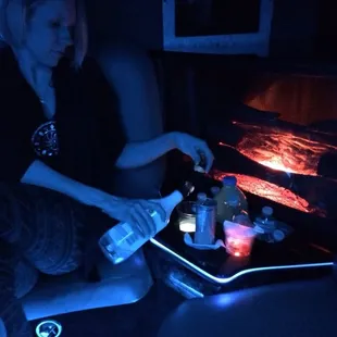 Fire place in the stretch hummer!