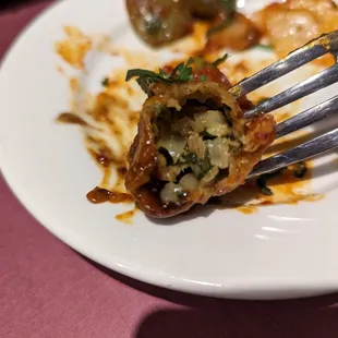 Inside of the veggie momo, yum!