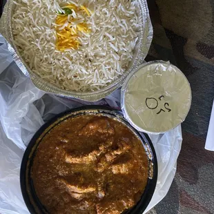 Goan chicken curry with a medium spice level and basmati rice!