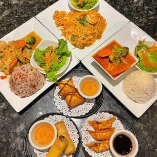 a variety of asian food