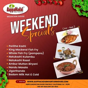 the menu for the weekend special