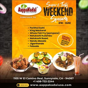 You can explore the tastes of delectable dishes here 
Don&apos;t miss out on any of our Delicious Weekend specials!
Weekend Specials (Fri-Sun