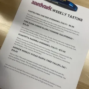 Tasting menu