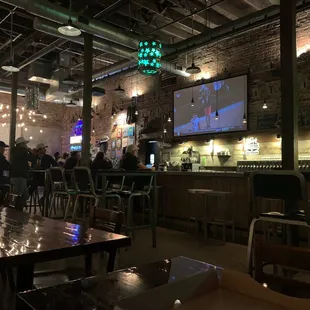 a bar with a large screen