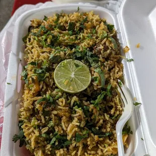Lamb biryani. Use the yogurt sauce too