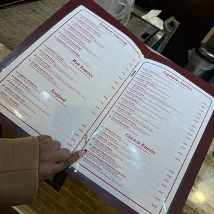 Dinner menu