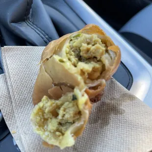 Inside their chicken samosa