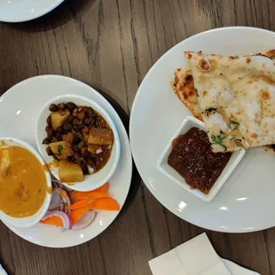 Garlic Naan with Kala channa and paneer tikka