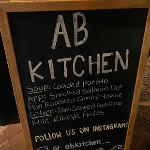 AB KITCHEN specials of the night