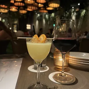 Custom cocktail (similar to The Last Word) and amazing Israeli Cab Sauv