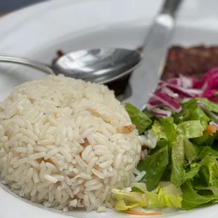 a plate of rice and salad