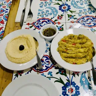 Hummus and Eggplant Puree