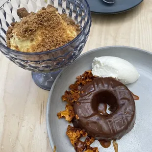 Lemon curd to the left and chocolate budino to the right