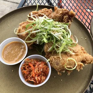 Fried chicken wings. We took one piece home and it is just as good when u pop it into the air fryer (300-310F at 5-7 mins)