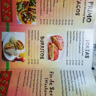 tacos, menu
