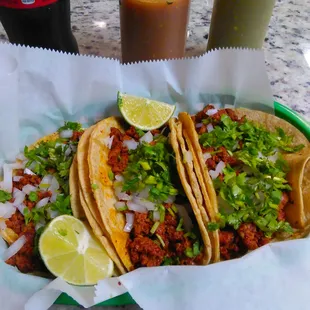 My overstuffed el pastor tacos.