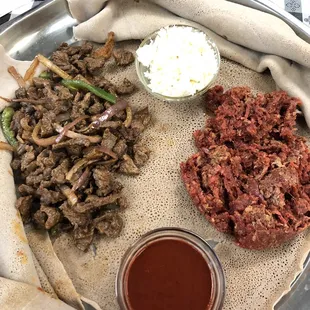 Tibs left and kitfo/ minced meat