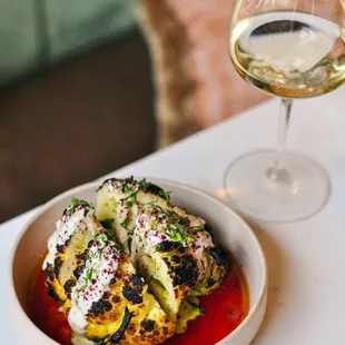 Charred Baby Cauliflower and Wine