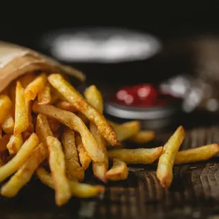 Fresh Crispy, Salty Fries. Gluten Free. Vegan.