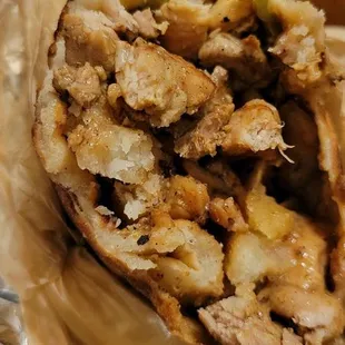 Chicken schwarma and hot sauce