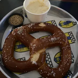 Giant Bavarian Pretzel with crab dip