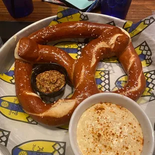 Giant Bavarian Pretzel with crab dip