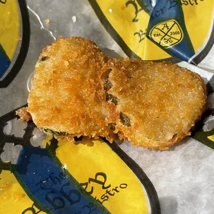 Fried pickles! Y&apos;all are lucky I was fast enough to snap a photo before we devoured them.